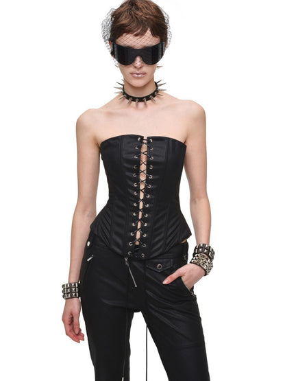 Vintage Washed Adjustable Strapless Hook Belt Waist Seal Double-Wear Herringbone Corset【s0000018119】