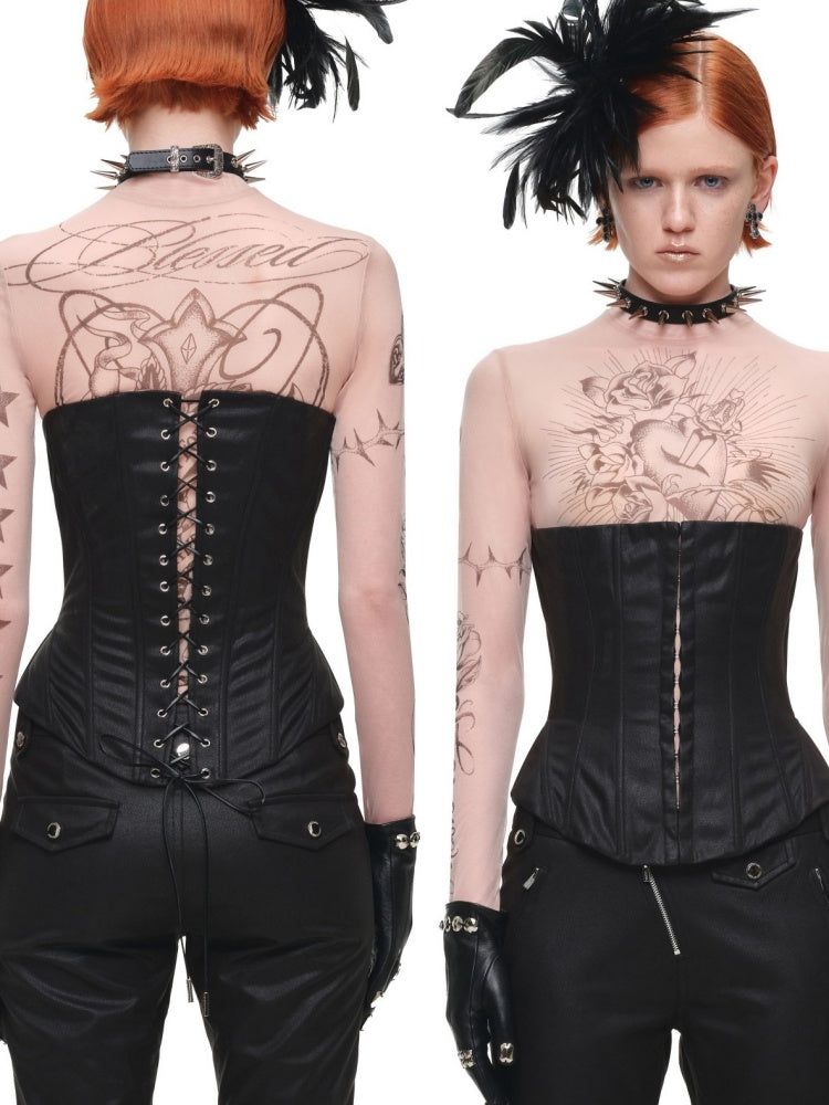 Vintage Washed Adjustable Strapless Hook Belt Waist Seal Double-Wear Herringbone Corset【s0000018119】