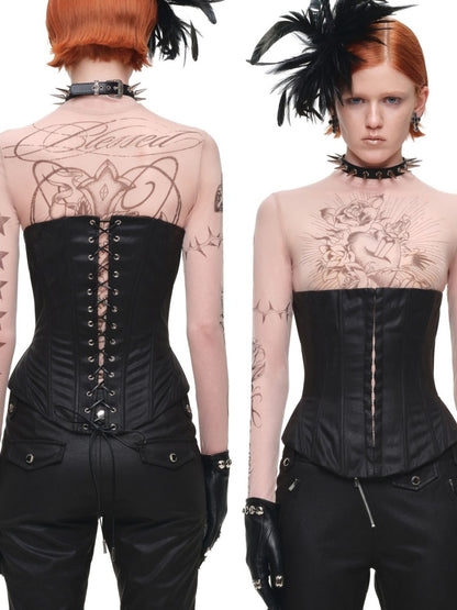 Vintage Washed Adjustable Strapless Hook Belt Waist Seal Double-Wear Herringbone Corset【s0000018119】