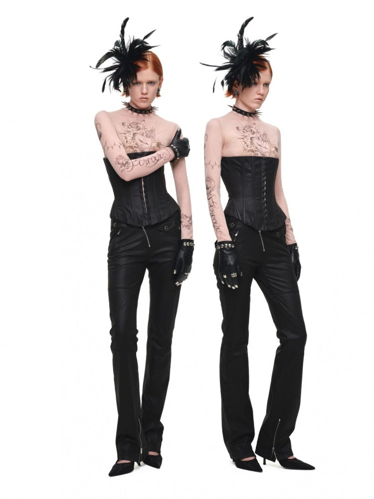 Vintage Washed Adjustable Strapless Hook Belt Waist Seal Double-Wear Herringbone Corset【s0000018119】