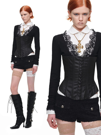 Vintage Washed Adjustable Strapless Hook Belt Waist Seal Double-Wear Herringbone Corset【s0000018119】