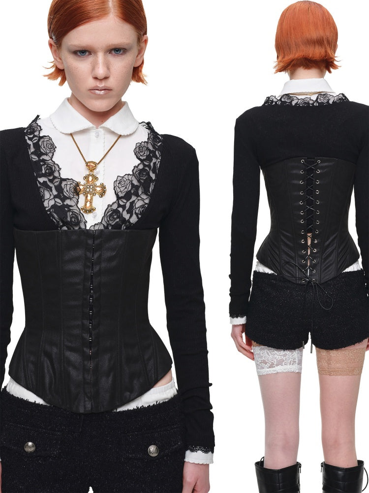 Vintage Washed Adjustable Strapless Hook Belt Waist Seal Double-Wear Herringbone Corset【s0000018119】