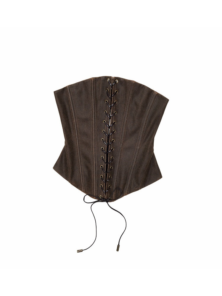 Vintage Washed Adjustable Strapless Hook Belt Waist Seal Double-Wear Herringbone Corset【s0000018119】