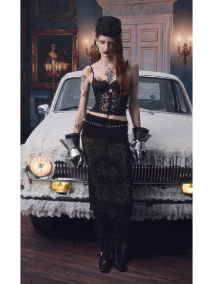 Vintage Lace Satin Waist-Cinching Sexy Sheer Fishbone Camisole Corset Top【s0000018120】