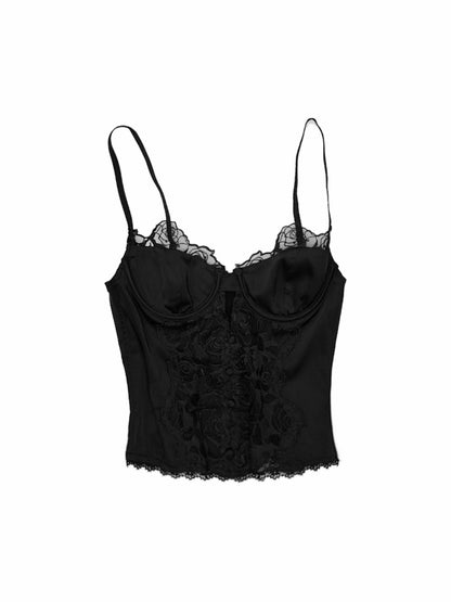 Vintage Lace Satin Waist-Cinching Sexy Sheer Fishbone Camisole Corset Top【s0000018120】