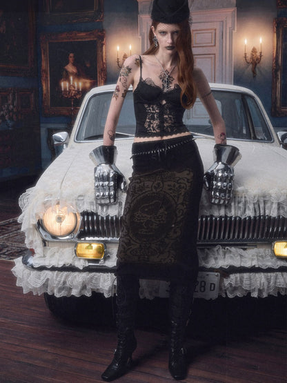 Vintage Lace Satin Waist-Cinching Sexy Sheer Fishbone Camisole Corset Top【s0000018120】