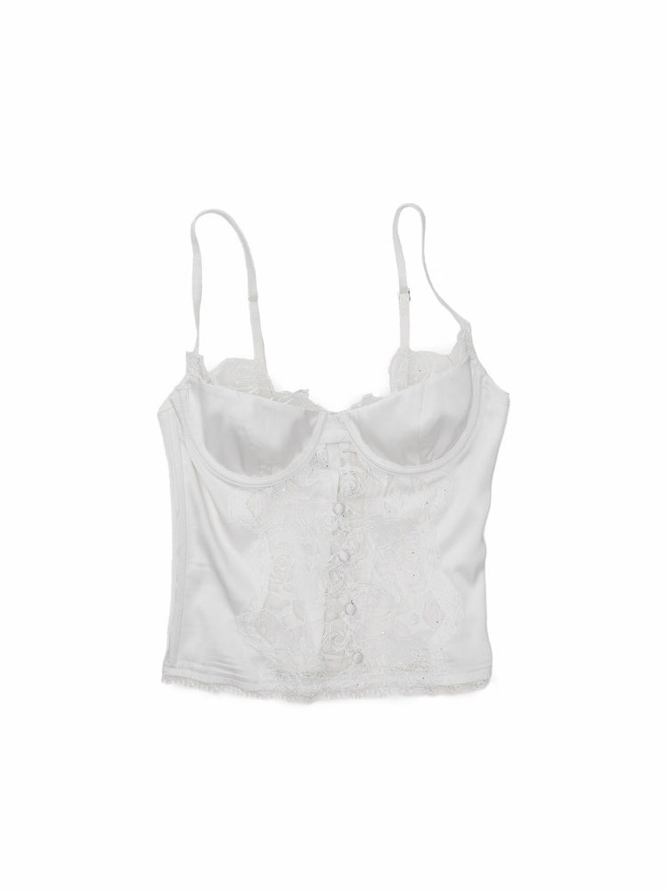 Vintage Lace Satin Waist-Cinching Sexy Sheer Fishbone Camisole Corset Top【s0000018120】