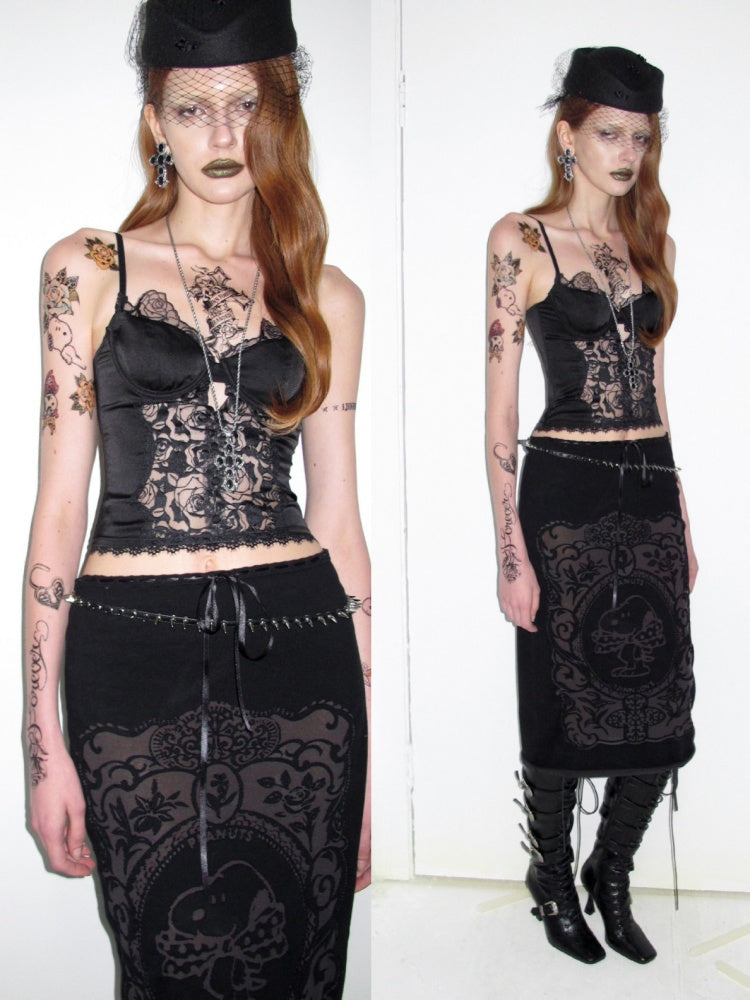 Vintage Lace Satin Waist-Cinching Sexy Sheer Fishbone Camisole Corset Top【s0000018120】