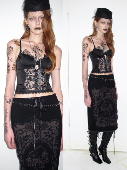 Vintage Lace Satin Waist-Cinching Sexy Sheer Fishbone Camisole Corset Top【s0000018120】