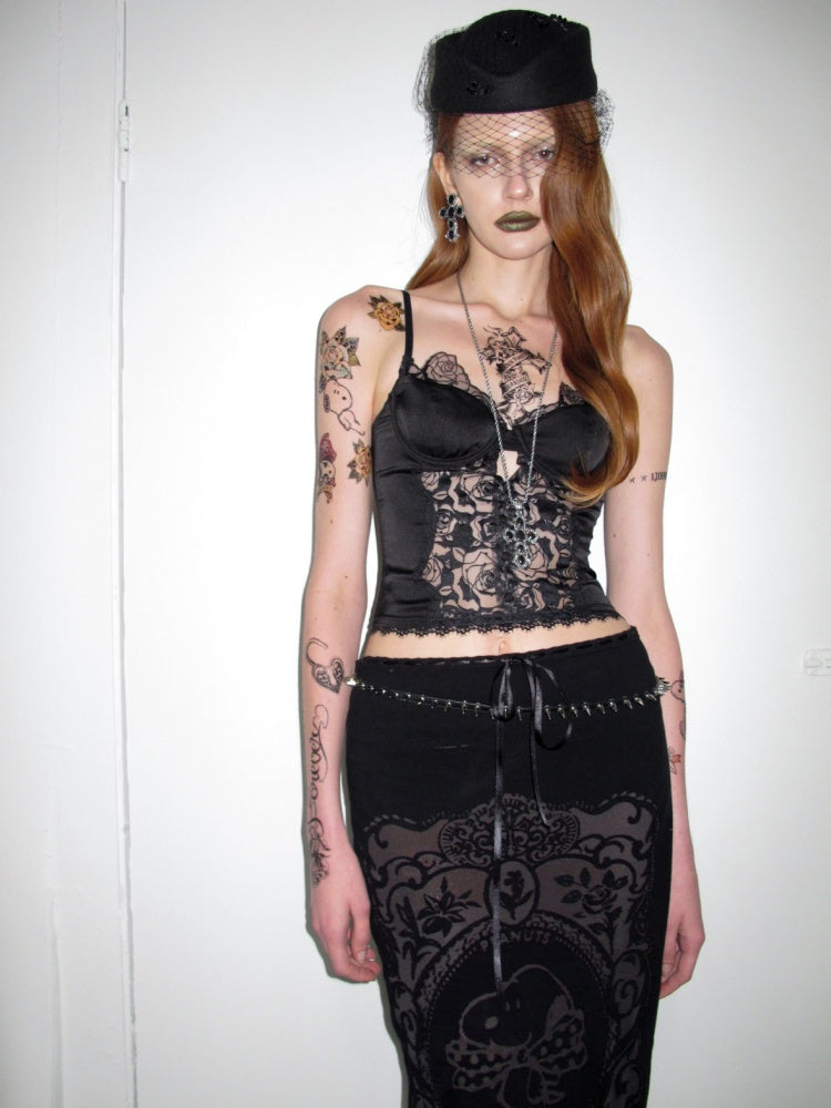 Vintage Lace Satin Waist-Cinching Sexy Sheer Fishbone Camisole Corset Top【s0000018120】