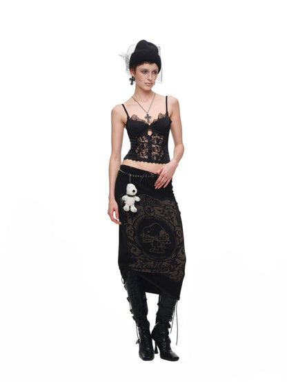 Vintage Lace Satin Waist-Cinching Sexy Sheer Fishbone Camisole Corset Top【s0000018120】
