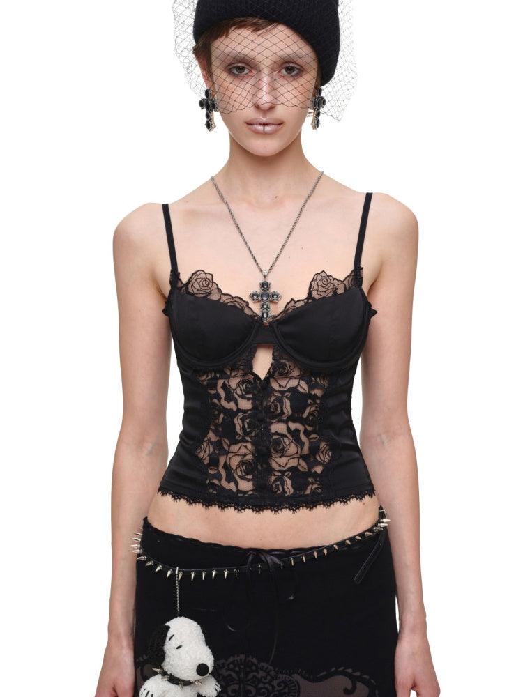 Vintage Lace Satin Waist-Cinching Sexy Sheer Fishbone Camisole Corset Top【s0000018120】