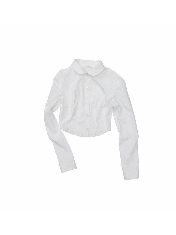 Doll Collar Embroidered Lace Short Waist-Cinching White Shirt【s0000018122】