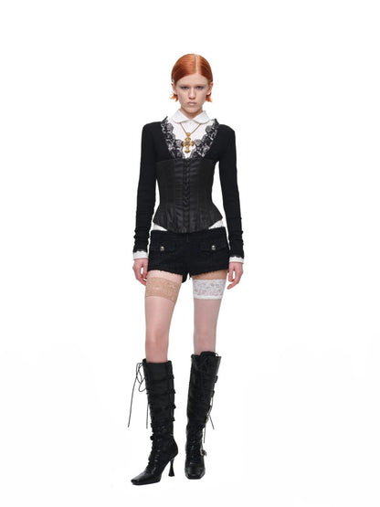 Doll Collar Embroidered Lace Short Waist-Cinching White Shirt【s0000018122】