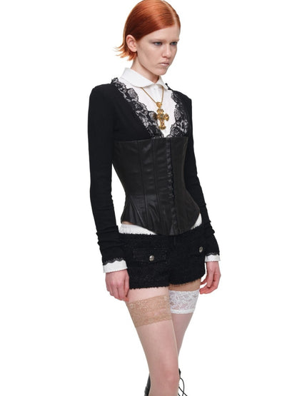 Doll Collar Embroidered Lace Short Waist-Cinching White Shirt【s0000018122】