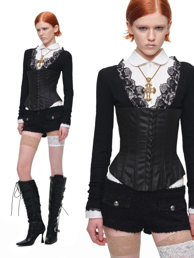 Doll Collar Embroidered Lace Short Waist-Cinching White Shirt【s0000018122】