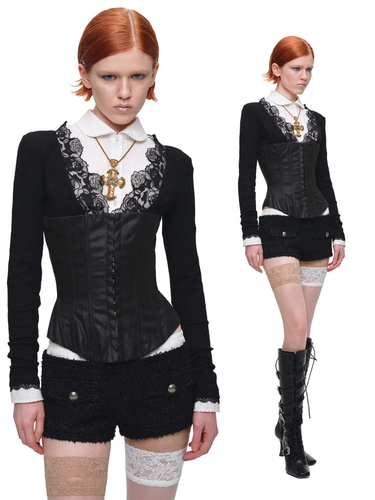 Doll Collar Embroidered Lace Short Waist-Cinching White Shirt【s0000018122】