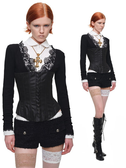 Doll Collar Embroidered Lace Short Waist-Cinching White Shirt【s0000018122】