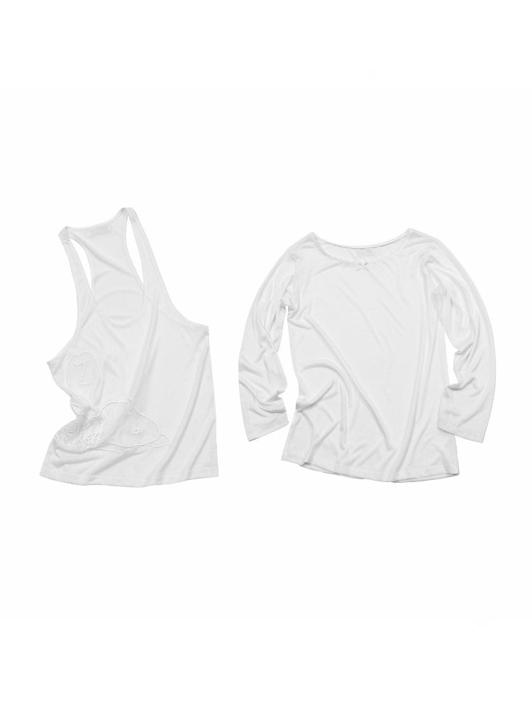 1JINN STUDIO x SNOOPY Collaboration Lace Appliqué Two-Piece Set Loose Casual Long-Sleeve T-Shirt【s0000018123】