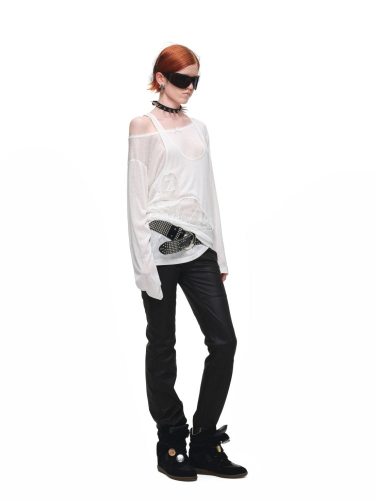 1JINN STUDIO x SNOOPY Collaboration Lace Appliqué Two-Piece Set Loose Casual Long-Sleeve T-Shirt【s0000018123】