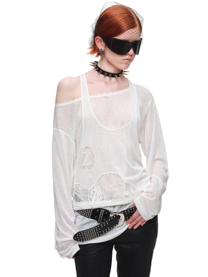 1JINN STUDIO x SNOOPY Collaboration Lace Appliqué Two-Piece Set Loose Casual Long-Sleeve T-Shirt【s0000018123】
