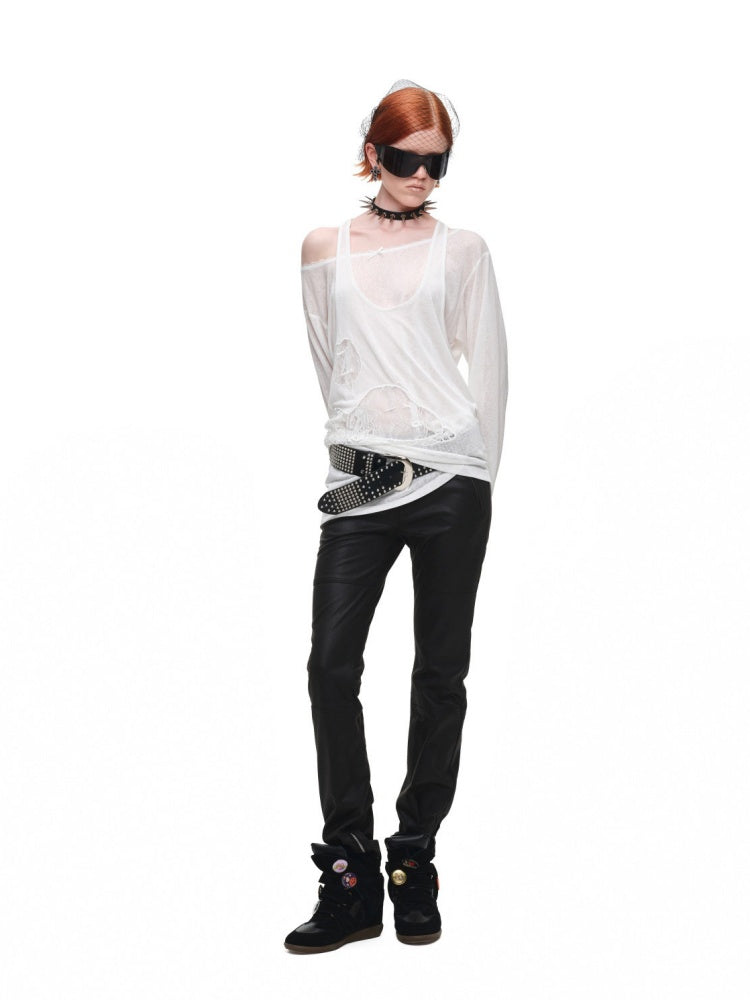 1JINN STUDIO x SNOOPY Collaboration Lace Appliqué Two-Piece Set Loose Casual Long-Sleeve T-Shirt【s0000018123】
