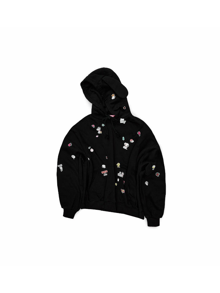 1JINN STUDIO x Snoopy Sticker Vintage American Street Pullover Dog Ear Loose Hoodie Sweatshirt【s0000018124】