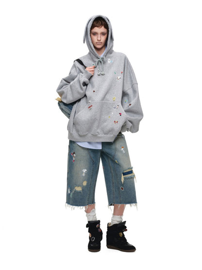 1JINN STUDIO x Snoopy Sticker Vintage American Street Pullover Dog Ear Loose Hoodie Sweatshirt【s0000018124】