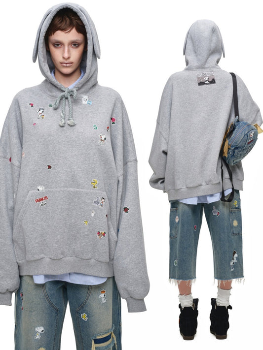 1JINN STUDIO x Snoopy Sticker Vintage American Street Pullover Dog Ear Loose Hoodie Sweatshirt【s0000018124】