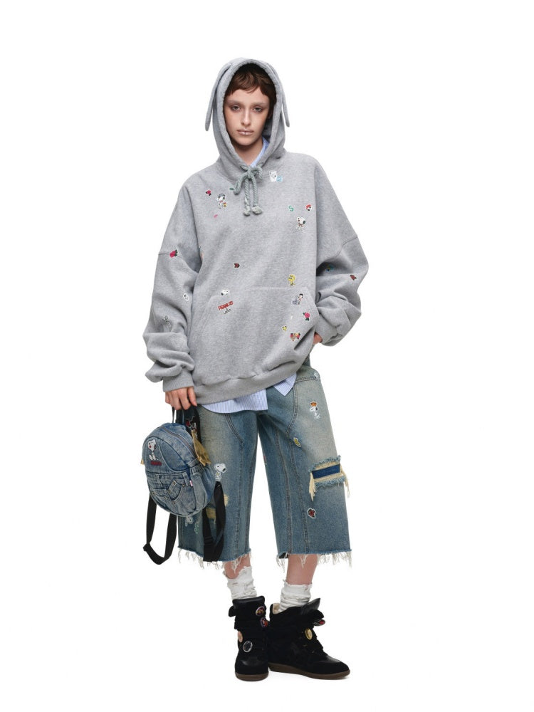 1JINN STUDIO x Snoopy Sticker Vintage American Street Pullover Dog Ear Loose Hoodie Sweatshirt【s0000018124】