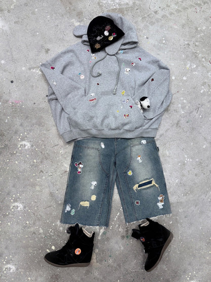 1JINN STUDIO x Snoopy Sticker Vintage American Street Pullover Dog Ear Loose Hoodie Sweatshirt【s0000018124】