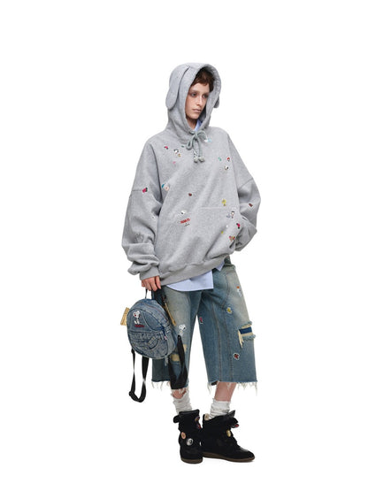 1JINN STUDIO x Snoopy Sticker Vintage American Street Pullover Dog Ear Loose Hoodie Sweatshirt【s0000018124】