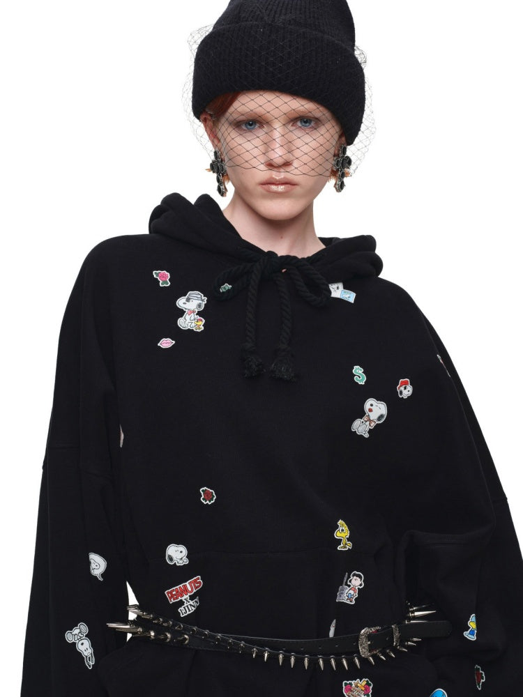 1JINN STUDIO x Snoopy Sticker Vintage American Street Pullover Dog Ear Loose Hoodie Sweatshirt【s0000018124】
