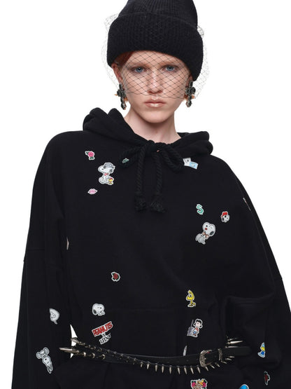 1JINN STUDIO x Snoopy Sticker Vintage American Street Pullover Dog Ear Loose Hoodie Sweatshirt【s0000018124】