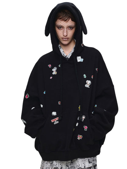 1JINN STUDIO x Snoopy Sticker Vintage American Street Pullover Dog Ear Loose Hoodie Sweatshirt【s0000018124】