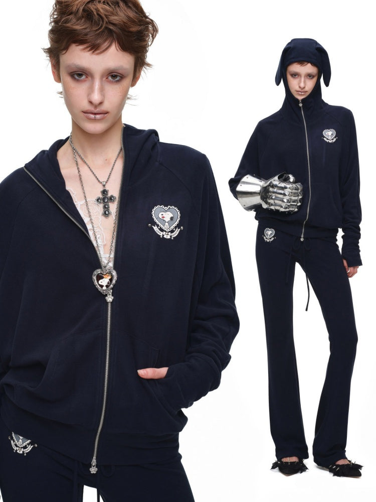 1JINN STUDIO x Snoopy Dog Ear Bat Sleeve Print Hoodie Slightly Flared Long Short Pants Set【s0000018125】
