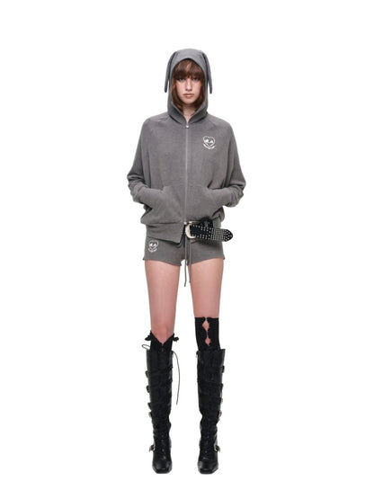 1JINN STUDIO x Snoopy Dog Ear Bat Sleeve Print Hoodie Slightly Flared Long Short Pants Set【s0000018125】