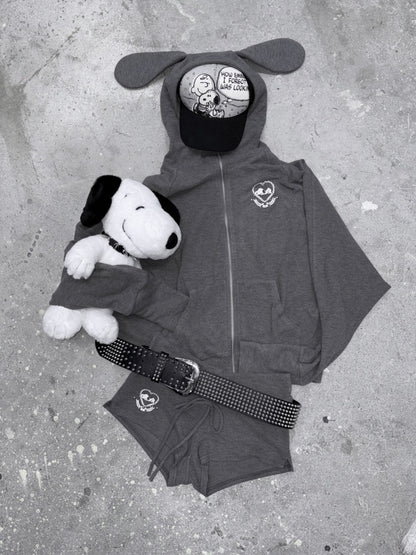 1JINN STUDIO x Snoopy Dog Ear Bat Sleeve Print Hoodie Slightly Flared Long Short Pants Set【s0000018125】