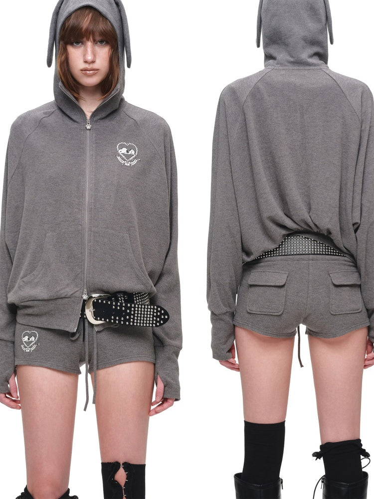 1JINN STUDIO x Snoopy Dog Ear Bat Sleeve Print Hoodie Slightly Flared Long Short Pants Set【s0000018125】