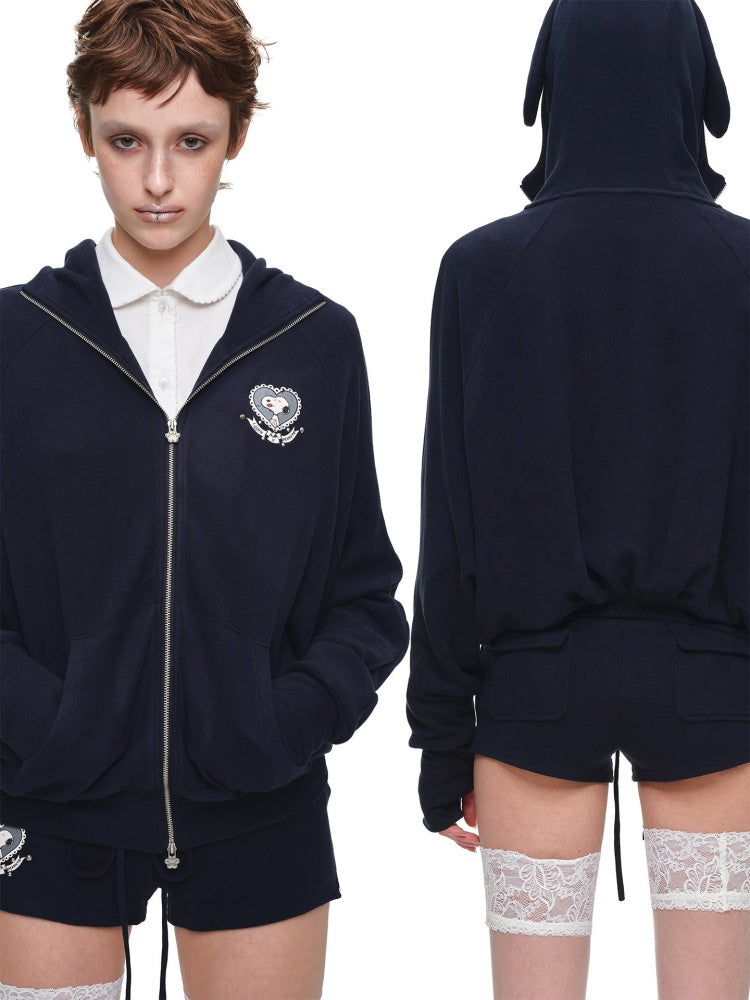 1JINN STUDIO x Snoopy Dog Ear Bat Sleeve Print Hoodie Slightly Flared Long Short Pants Set【s0000018125】