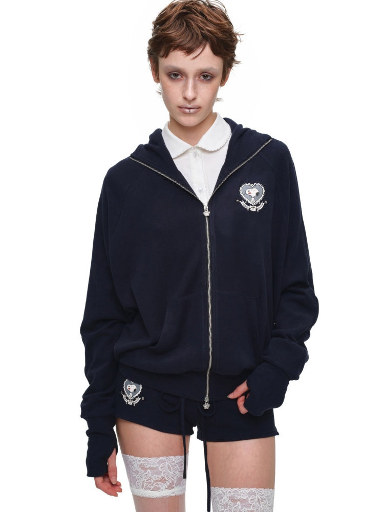 1JINN STUDIO x Snoopy Dog Ear Bat Sleeve Print Hoodie Slightly Flared Long Short Pants Set【s0000018125】