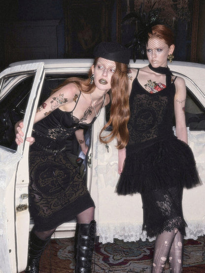 American Vintage Crew Neck Lace Color-Block Faux Two-Piece Printed Rhinestone Long-Sleeve T-Shirt【s0000018129】
