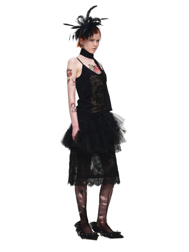 1JINN STUDIO x Snoopy Collaboration Vintage Picture Frame Slightly Sheer V-Neck Ribbon Camisole【s0000018130】