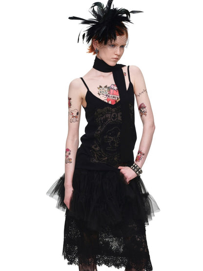 1JINN STUDIO x Snoopy Collaboration Vintage Picture Frame Slightly Sheer V-Neck Ribbon Camisole【s0000018130】
