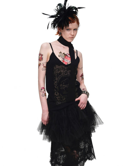1JINN STUDIO x Snoopy Collaboration Vintage Picture Frame Slightly Sheer V-Neck Ribbon Camisole【s0000018130】