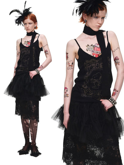 1JINN STUDIO x Snoopy Collaboration Vintage Picture Frame Slightly Sheer V-Neck Ribbon Camisole【s0000018130】