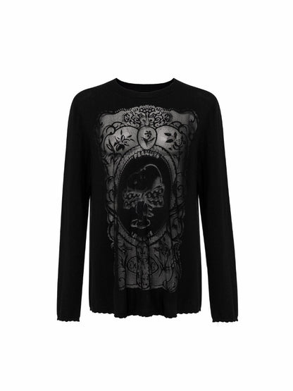 1JINN STUDIO x Snoopy Collaboration Vintage Picture Frame Burnt Floral Slightly Sheer Loose Pullover Knit Sweater【s0000018131】