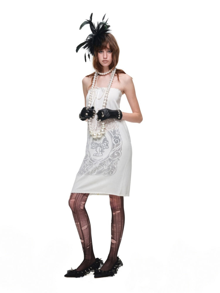 1JINN STUDIO x Snoopy Co-Branded Vintage Framed Embroidered Slightly Sheer Straight Midi Knit Skirt【s0000018132】