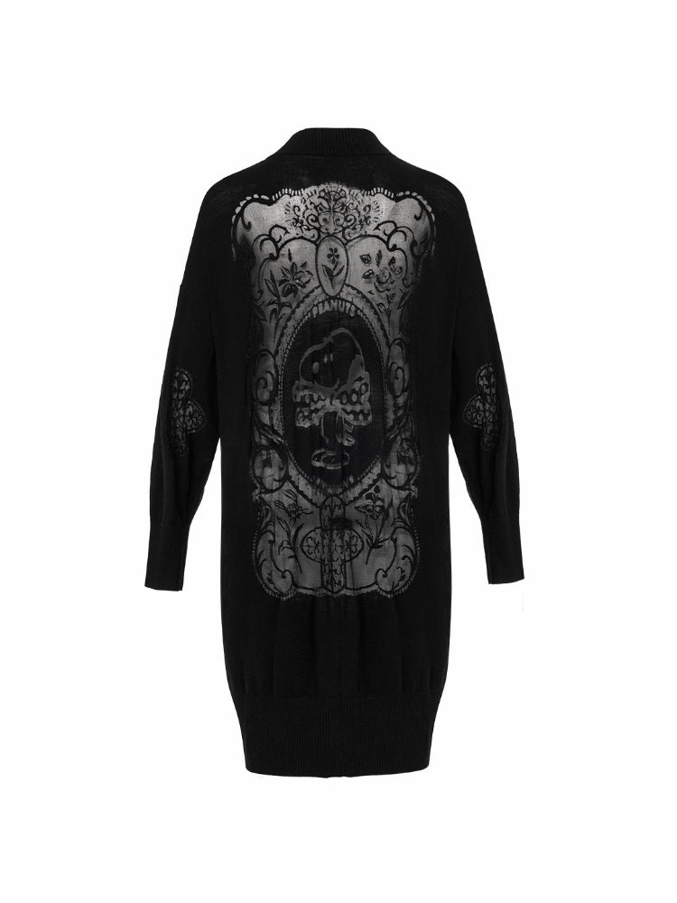 1JINN STUDIO x Snoopy Collaboration Vintage Picture Frame Embroidered Flowers Slightly Sheer Lazy Long Knit Cardigan【s0000018133】