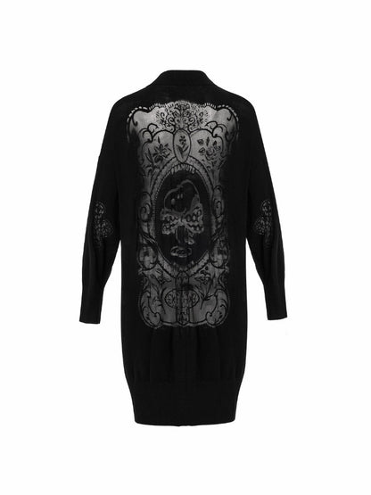 1JINN STUDIO x Snoopy Collaboration Vintage Picture Frame Embroidered Flowers Slightly Sheer Lazy Long Knit Cardigan【s0000018133】